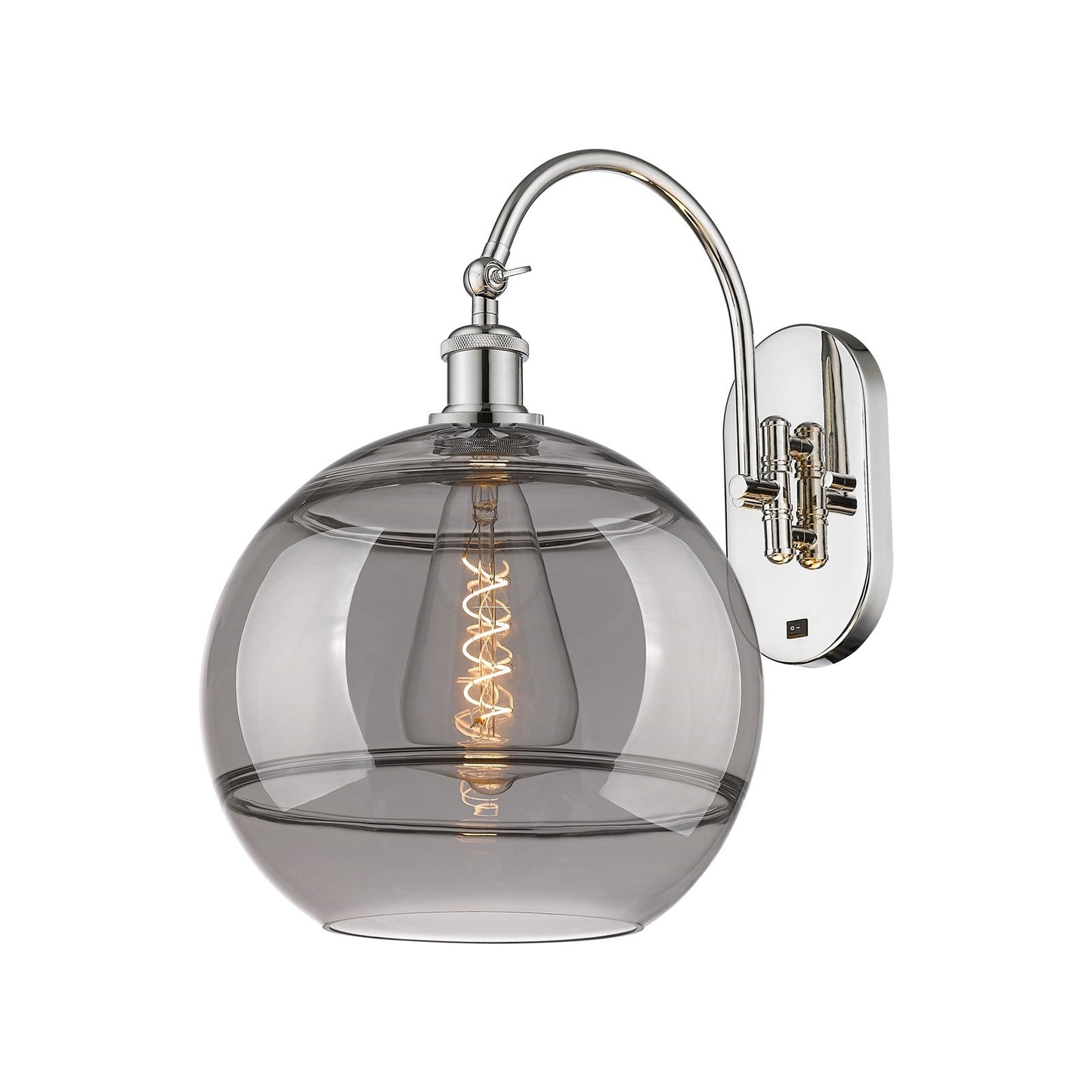 Innovations Rochester 12in 1-Light Wall Sconce | Industrial Polished Nickel Steel and Light Smoke Glass | Bedroom & Hallway | Model 918-1W-PN-G556-12SM