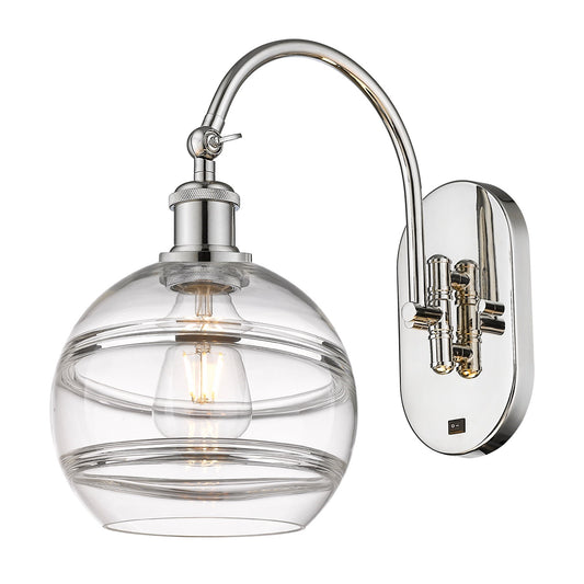Innovations Rochester 8in 1-Light Wall Sconce | Industrial Polished Nickel Steel and Clear Glass | Hallway & Bathroom Accent | Model 918-1W-PN-G556-8CL