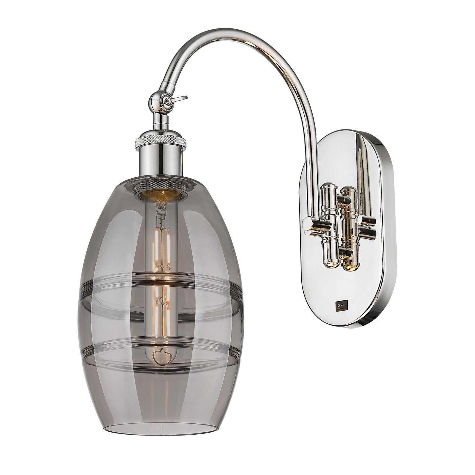 Innovations Vaz 6in 1-Light Wall Sconce | Industrial Polished Nickel and Light Smoke Glass | Bedroom & Hallway Accent Light | Model 918-1W-PN-G557-6SM