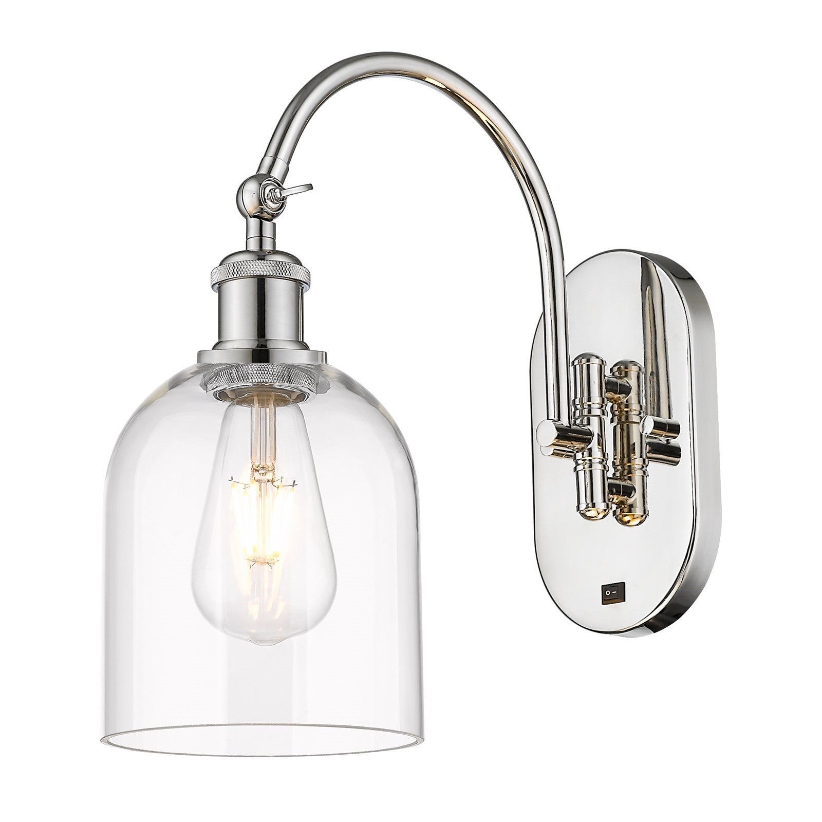 Innovations Bella 5.5in 1-Light Wall Sconce | Polished Nickel Steel and Cast Brass with Clear Glass Bell Shade | Bedroom & | Model 918-1W-PN-G558-6CL