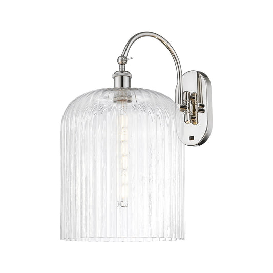 Innovations Bridal Veil 12in 1-Light Wall Sconce | Industrial Polished Nickel and Clear Ribbed Glass | Bathroom & Hallway | Model 918-1W-PN-G559-12CL