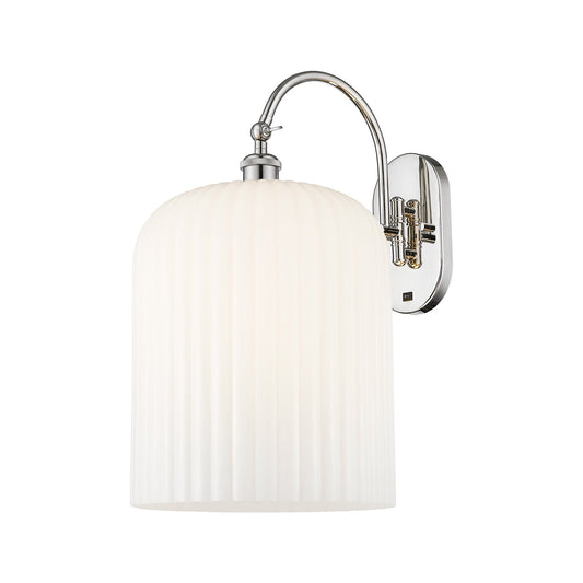 Innovations Bridal Veil 12in 1-Light Wall Sconce | Industrial Polished Nickel and Gloss White Ribbed Glass | Bathroom & | Model 918-1W-PN-G559-12GWH