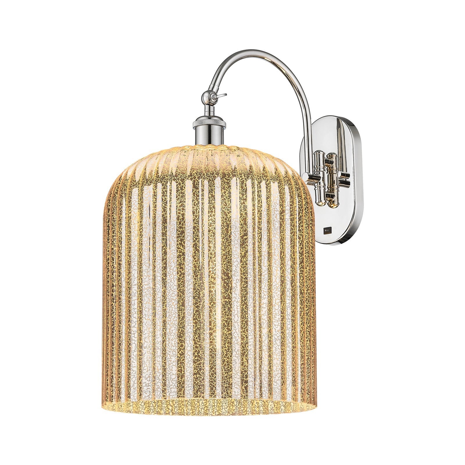 Innovations Bridal Veil 12in 1-Light Wall Sconce | Industrial Polished Nickel and Mercury Ribbed Glass | Bathroom & Hallway | Model 918-1W-PN-G559-12ME