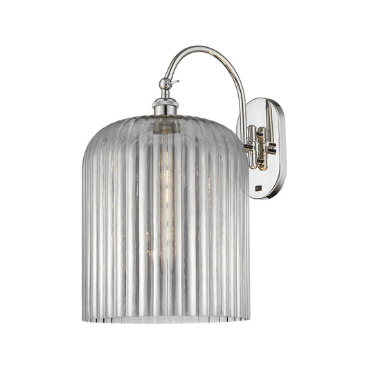 Innovations Bridal Veil 12in 1-Light Wall Sconce | Industrial Polished Nickel and Light Smoke Ribbed Glass | Bathroom & | Model 918-1W-PN-G559-12SM