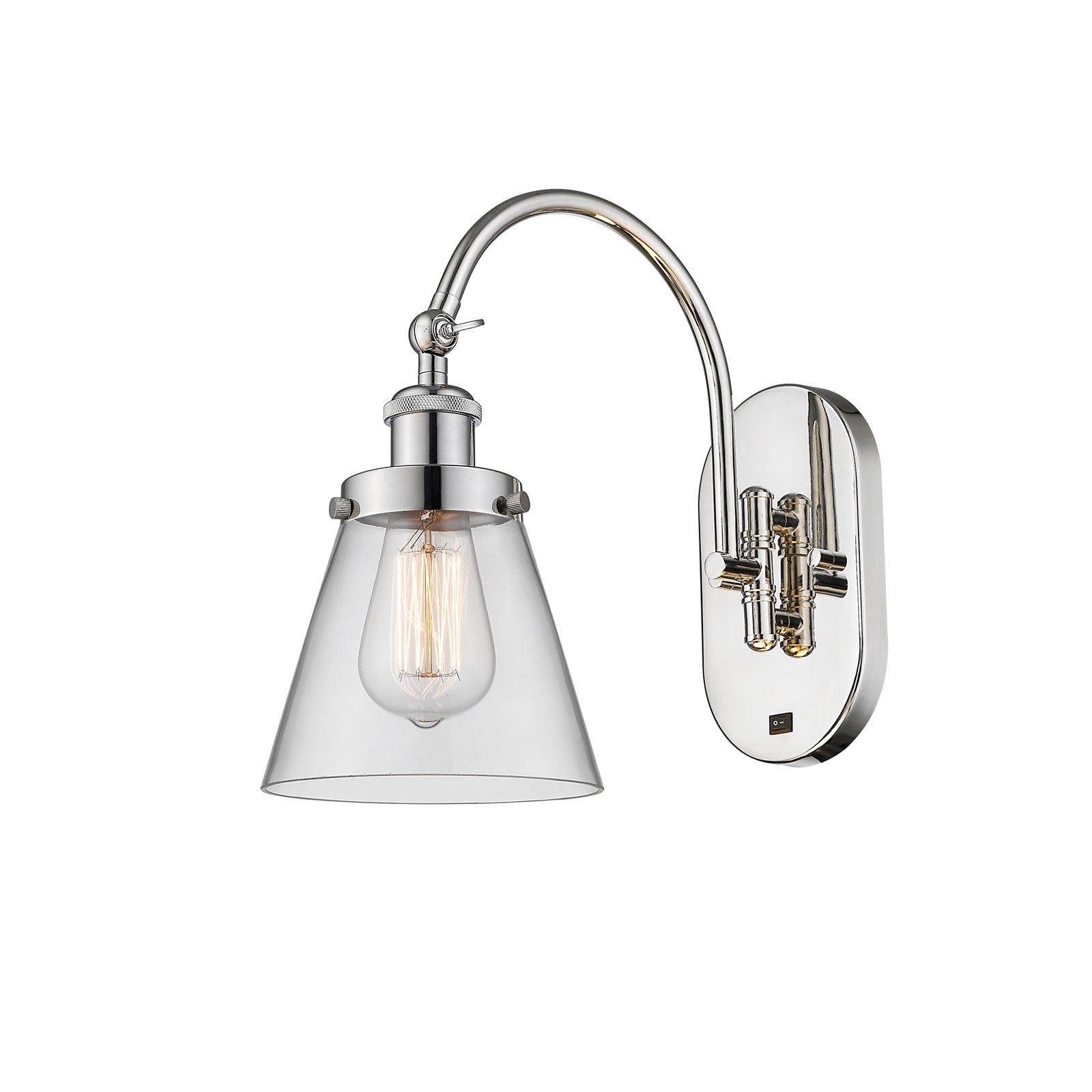 Innovations Cone 6.25in 1-Light Swing Arm Wall Sconce | Industrial Polished Nickel Steel and Clear Glass | Bedroom & Living Room | Model 918-1W-PN-G62-LED