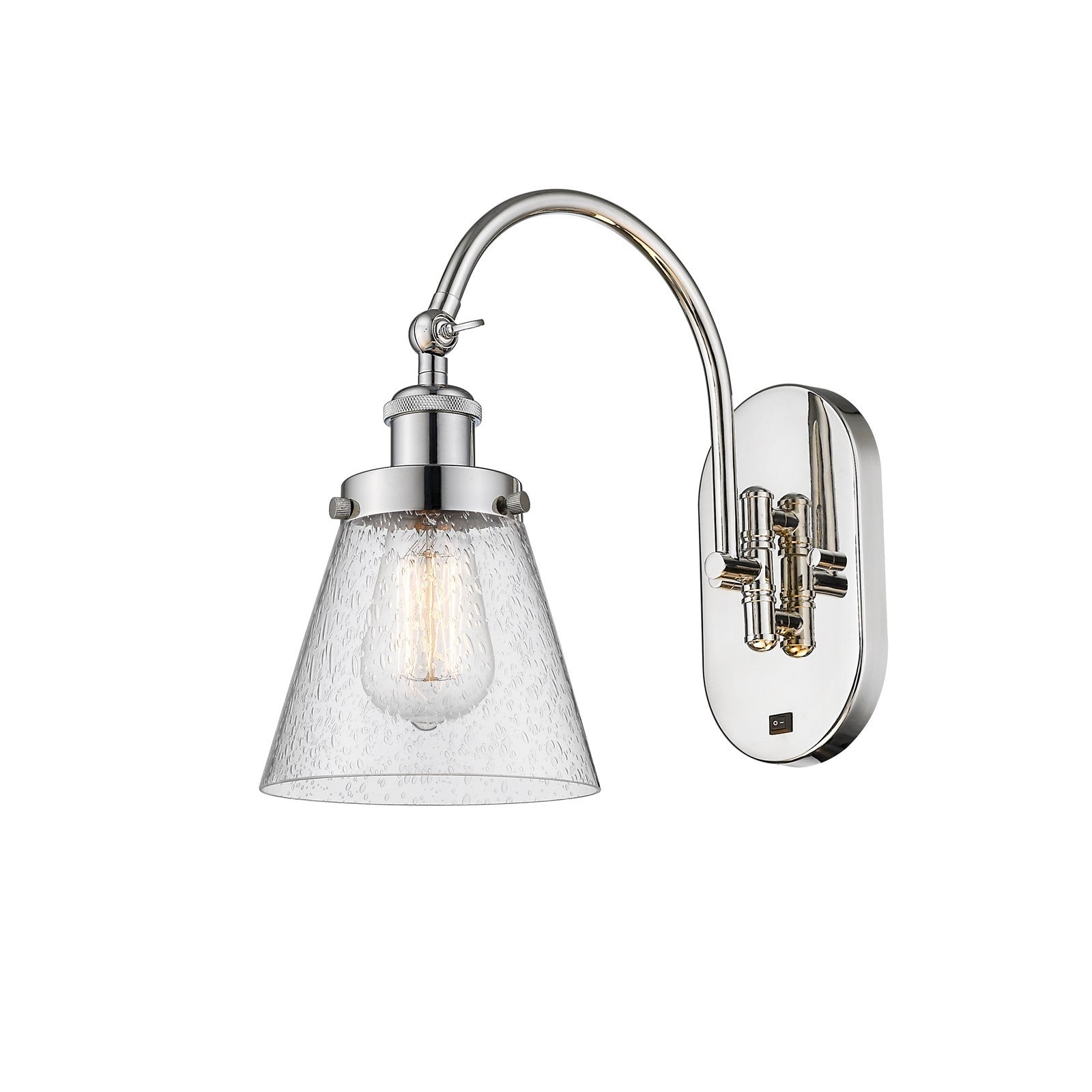 Innovations Cone 6.25in 1-Light Swing Arm Lamp | Industrial Polished Nickel Steel and Seedy Glass | Bedroom & Living Room | Model 918-1W-PN-G64-LED