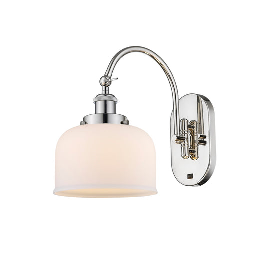 Innovations Bell 8in 1-Light Swing Arm Lamp | Industrial Polished Nickel Steel and Matte White Frosted Glass | Bedroom & Living | Model 918-1W-PN-G71-LED