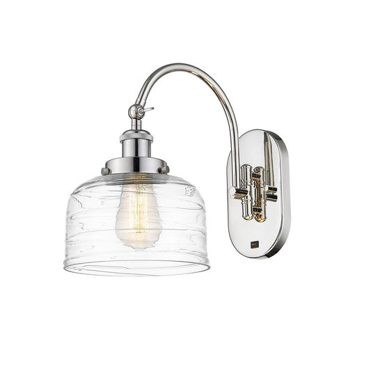 Innovations Bell 8in 1-Light Swing Arm Lamp | Industrial Polished Nickel Steel and Clear Deco Swirl Glass | Bedroom & Living Room | Model 918-1W-PN-G713