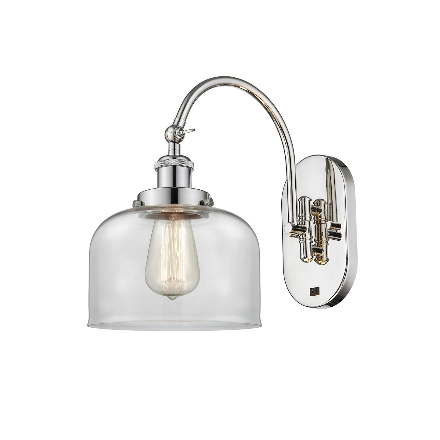 Innovations Bell 8in 1-Light Swing Arm Lamp | Industrial Polished Nickel Steel and Clear Glass | Bedroom & Living Room Reading Light | Model 918-1W-PN-G72