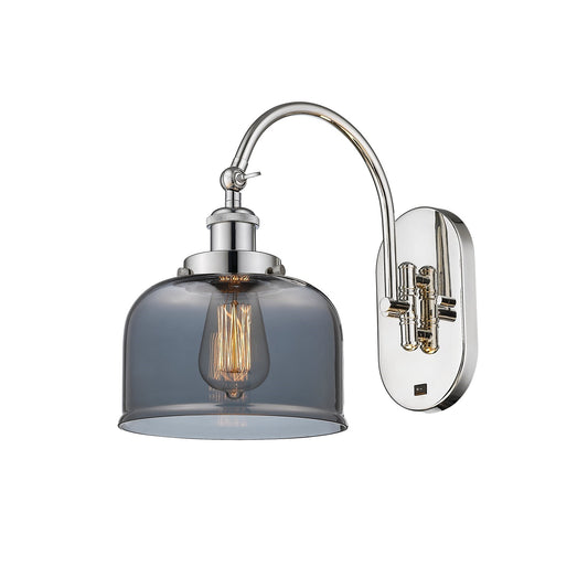 Innovations Bell 8in 1-Light Swing Arm Lamp | Industrial Polished Nickel Steel and Light Smoke Glass | Bedroom & Living Room | Model 918-1W-PN-G73-LED