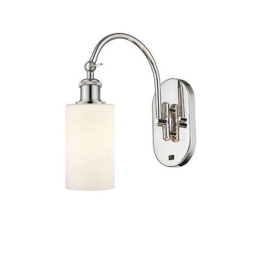 Innovations Clymer 4in 1-Light Wall Sconce | Industrial Modern Polished Nickel Steel and Matte White Glass | Hallway & Bathroom | Model 918-1W-PN-G801