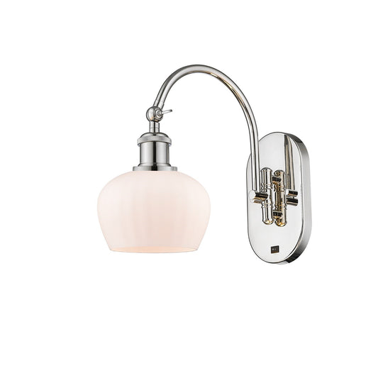 Innovations Fenton 1-Light Wall Sconce | Industrial Polished Nickel and Matte White Ribbed Glass | Bedroom & Hallway Accent Light | Model 918-1W-PN-G91