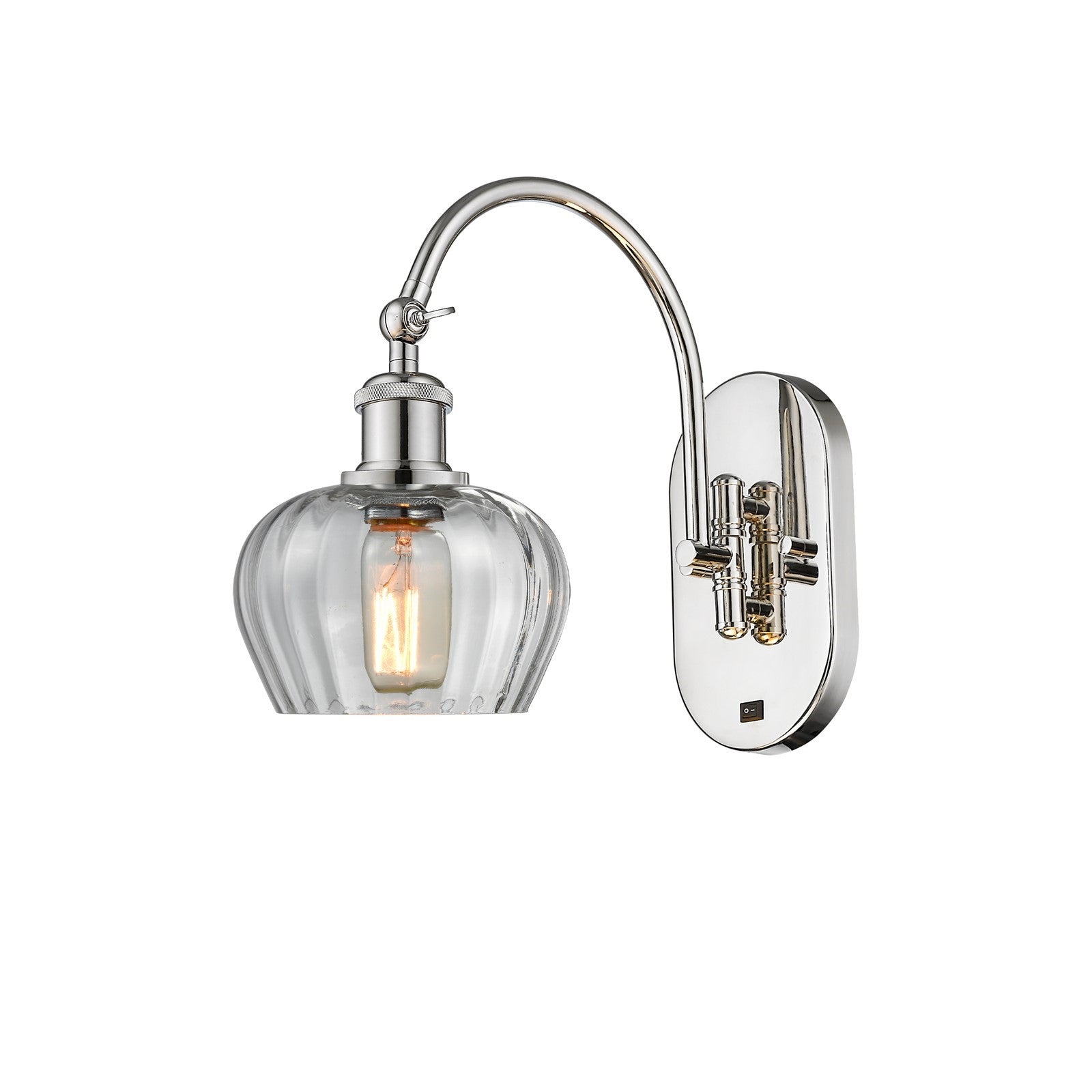 Innovations Fenton 1-Light Wall Sconce | Industrial Polished Nickel and Clear Ribbed Glass | Bedroom & Hallway Accent Light | Model 918-1W-PN-G92