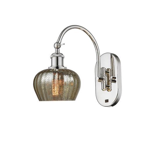 Innovations Fenton 1-Light Wall Sconce | Industrial Polished Nickel and Mercury Ribbed Glass | Bedroom & Hallway Accent Light | Model 918-1W-PN-G96