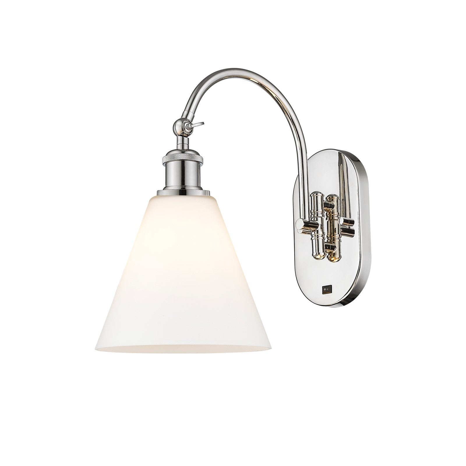 Innovations Berkshire Glass 8in 1-Light Wall Sconce | Industrial Polished Nickel and Matte White Glass | Bathroom & Hallway | Model 918-1W-PN-GBC-81