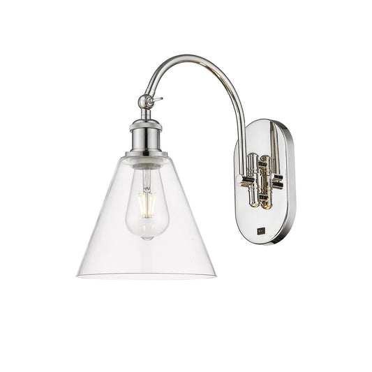 Innovations Berkshire Glass 8in 1-Light Wall Sconce | Industrial Polished Nickel and Clear Glass | Bathroom & Hallway Accent | Model 918-1W-PN-GBC-82