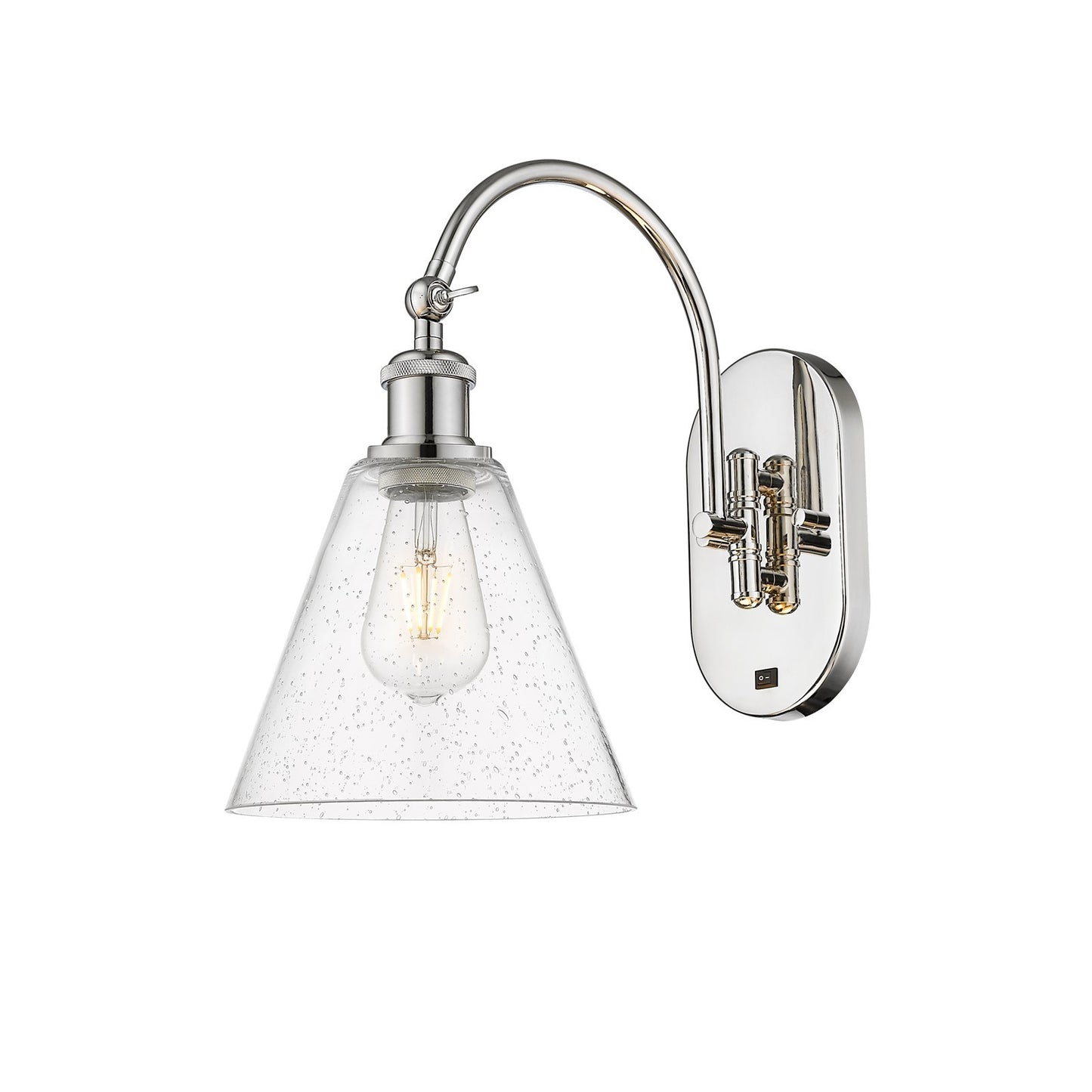 Innovations Berkshire Glass 8in 1-Light Wall Sconce | Industrial Polished Nickel and Seedy Glass | Bathroom & Hallway Accent | Model 918-1W-PN-GBC-84