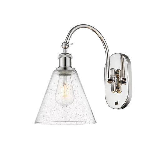 Innovations Berkshire Glass 8in 1-Light Wall Sconce | Industrial Polished Nickel and Seedy Glass | Bathroom & Hallway Accent | Model 918-1W-PN-GBC-84