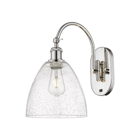 Innovations Bristol 9in 1-Light Wall Sconce | Industrial Polished Nickel Steel and Cast Brass with Seedy Glass Shade | Bedroom & | Model 918-1W-PN-GBD-94