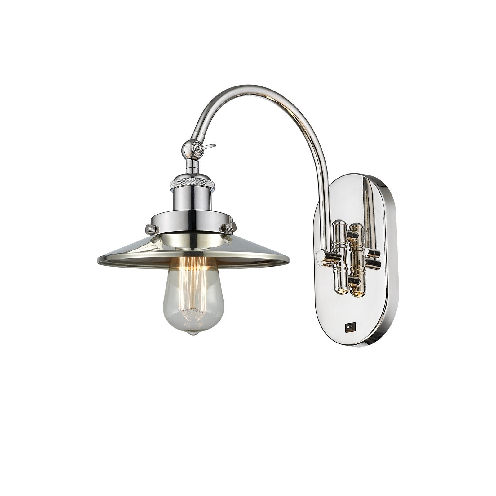 Innovations Railroad 8in 1-Light Swing Arm Lamp | Industrial Polished Nickel Steel and Cast Brass with Metal Shade | Bedroom Reading | Model 918-1W-PN-M1
