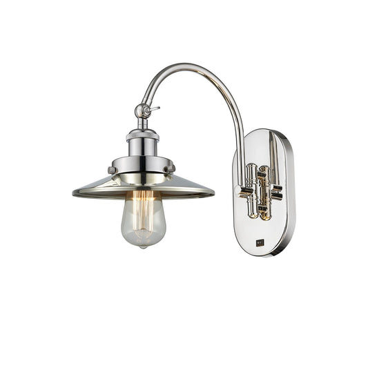 Innovations Railroad 8in 1-Light LED Swing Arm Wall Sconce | Traditional Farmhouse Polished Nickel Steel and Cast Brass with | Model 918-1W-PN-M1-LED