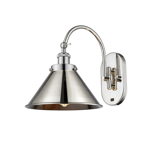 Innovations Briarcliff 10in 1-Light Swing Arm Lamp | Industrial Polished Nickel Steel and Cast Brass with Metal Shade | Bedroom | Model 918-1W-PN-M10-PN