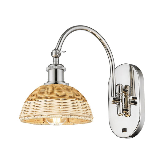 Innovations Bristol Natural II 7.5in 1-Light Wall Sconce | Polished Nickel Steel and Cast Brass with Natural Fiber Dome | Model 918-1W-PN-NBD2-75-NAT