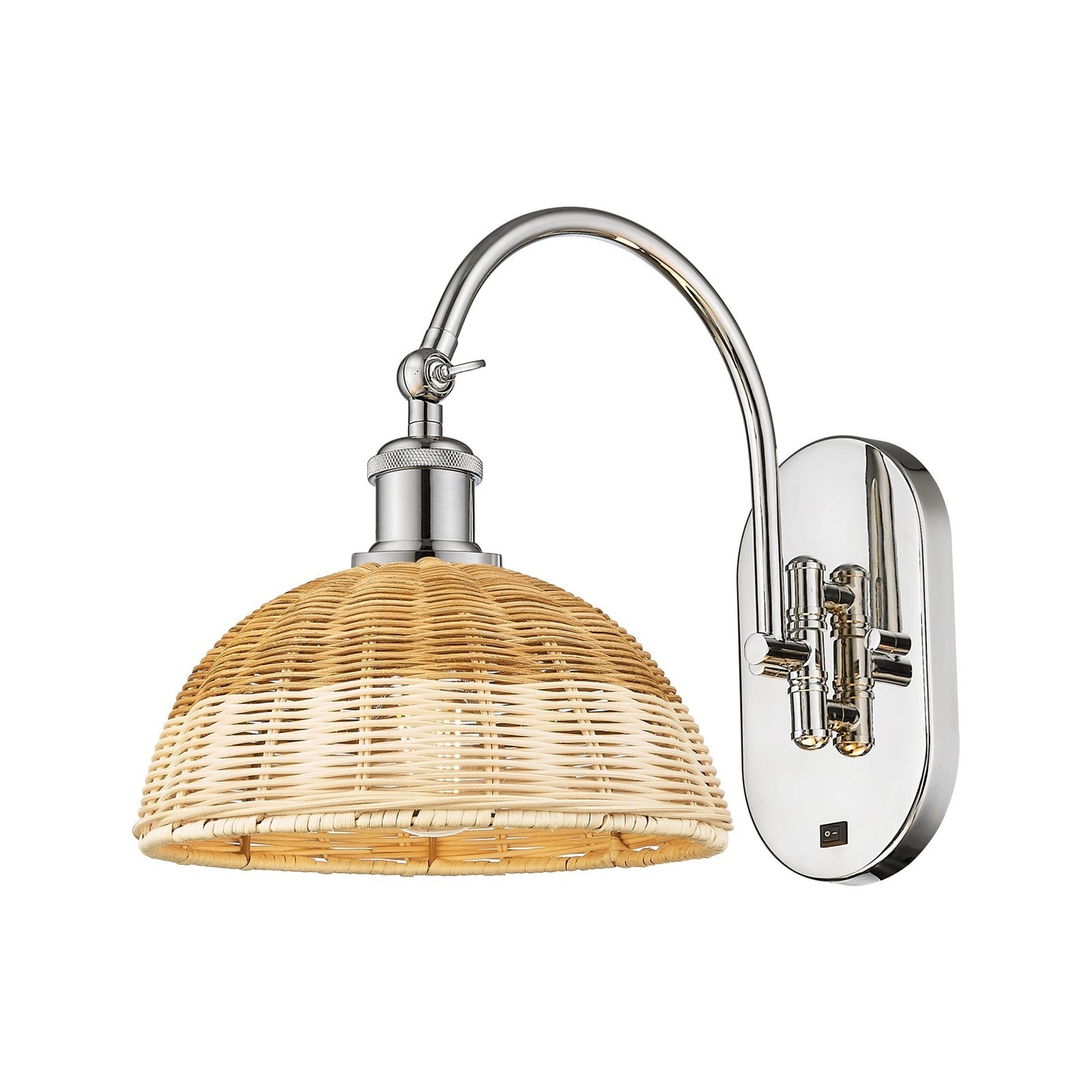 Innovations Bristol Natural II 9in 1-Light Wall Sconce | Polished Nickel Steel and Cast Brass with Natural Fiber Dome Shade | Model 918-1W-PN-NBD2-9-NAT