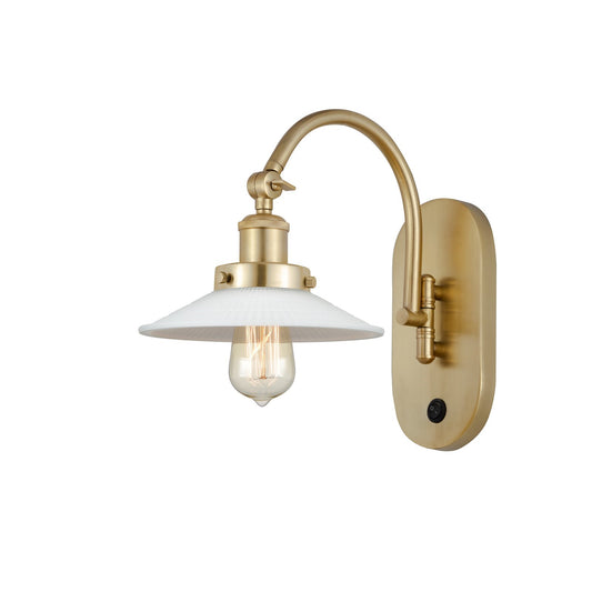 Innovations Halophane 9in 1-Light Swing Arm Lamp | Industrial Satin Gold Steel and Matte White Frosted Glass | Bedroom & Hallway | Model 918-1W-SG-G1
