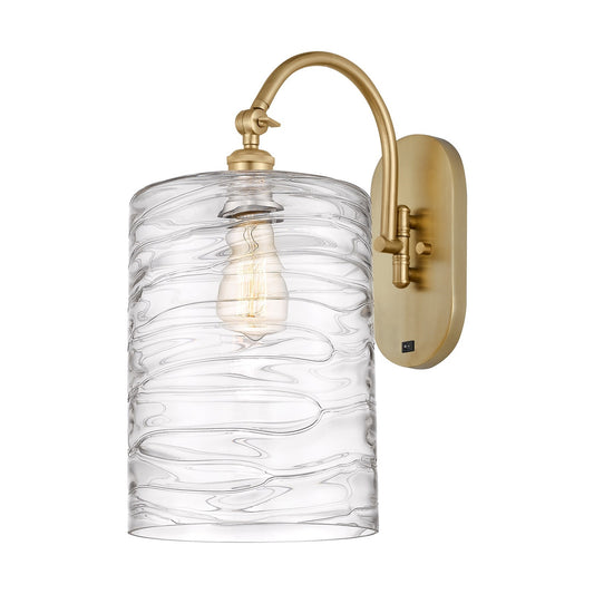 Innovations Cobbleskill 9in 1-Light Wall Sconce | Industrial Satin Gold Steel and Deco Swirl Clear Glass | Bedroom & Hallway | Model 918-1W-SG-G1113-L