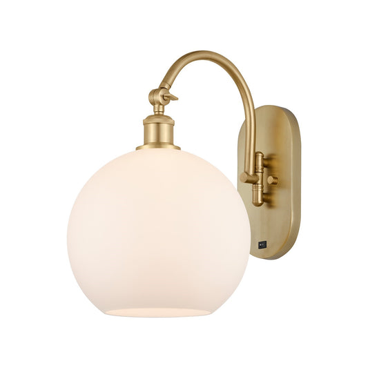 Innovations Athens 10in 1-Light Wall Sconce | Industrial Satin Gold Steel and Matte White Glass | Bathroom & Hallway Accent | Model 918-1W-SG-G121-10