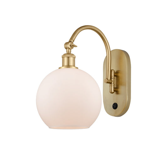 Innovations Lighting Athens 8in 1-Light Wall Sconce | Industrial Satin Gold Steel and Matte White Glass | Damp Rated Hallway & | Model 918-1W-SG-G121-8