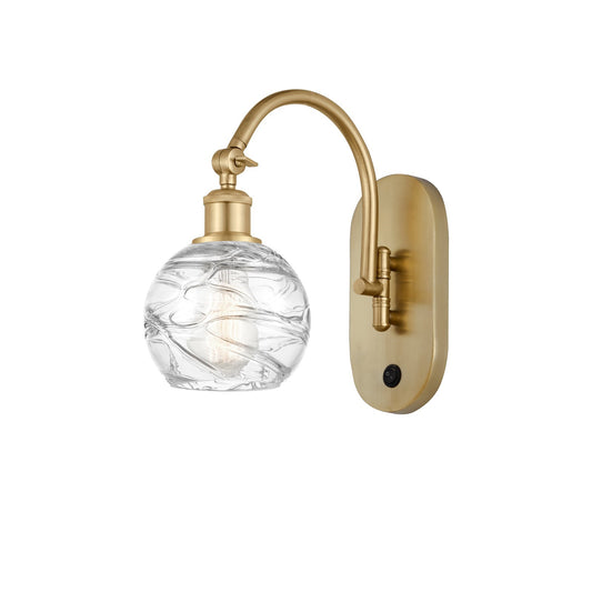 Innovations Athens Deco Swirl 6in 1-Light Wall Sconce | Industrial Satin Gold Steel and Clear Deco Swirl Glass | Bathroom & | Model 918-1W-SG-G1213-6CL