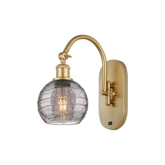 Innovations Athens Deco Swirl 6in 1-Light Wall Sconce | Industrial Satin Gold Steel and Light Smoke Glass | Bathroom & Hallway | Model 918-1W-SG-G1213-6SM