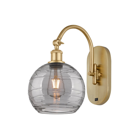 Innovations Athens Deco Swirl 8in 1-Light Wall Sconce | Industrial Satin Gold Steel and Light Smoke Glass | Bathroom & Hallway | Model 918-1W-SG-G1213-8SM