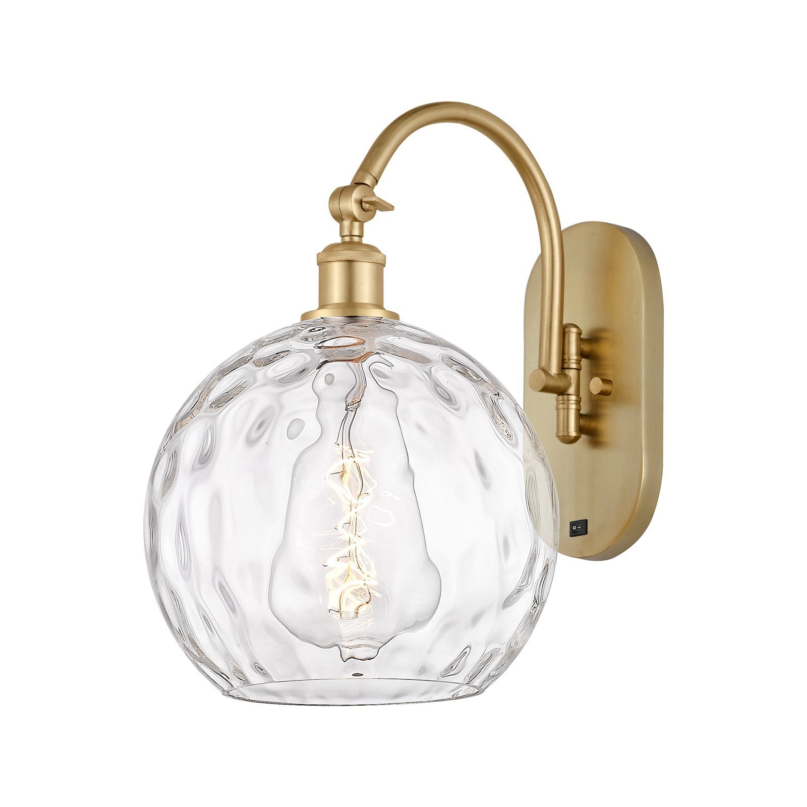 Innovations Athens Water Glass 10in 1-Light Wall Sconce | Industrial Satin Gold Steel and Clear Glass | Bathroom & Hallway | Model 918-1W-SG-G1215-10