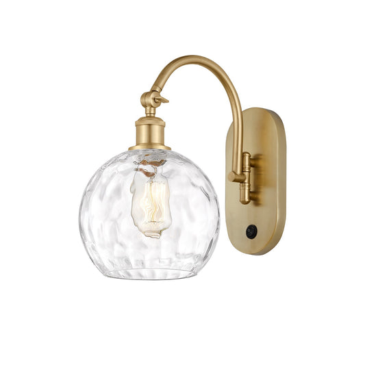 Innovations Athens Water Glass 8in 1-Light Wall Sconce | Industrial Satin Gold Steel and Clear Glass | Hallway & Bathroom Accent | Model 918-1W-SG-G1215-8