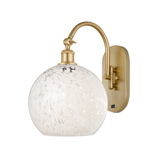 Innovations White Mouchette 10in 1-Light Wall Sconce | Industrial Satin Gold Steel and White Mouchette Glass | Hallway & | Model 918-1W-SG-G1216-10WM