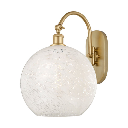Innovations Ballston 12in 1-Light Wall Sconce | Industrial Satin Gold Steel and Cast Brass with White Mouchette Glass Shade | Model 918-1W-SG-G1216-12WM