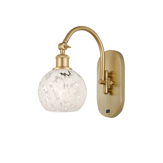 Innovations Ballston 6in 1-Light Wall Sconce | Industrial Satin Gold Steel and Cast Brass with White Mouchette Glass Shade | Model 918-1W-SG-G1216-6WM