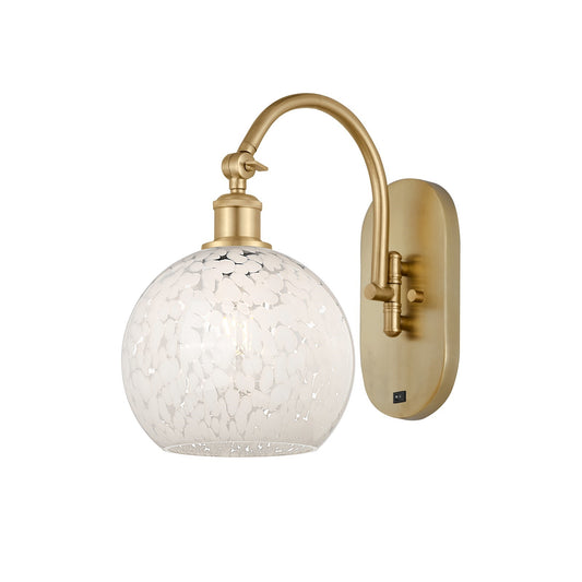 Innovations Ballston 8in 1-Light Wall Sconce | Industrial Satin Gold Steel and Cast Brass with White Mouchette Glass Shade | Model 918-1W-SG-G1216-8WM