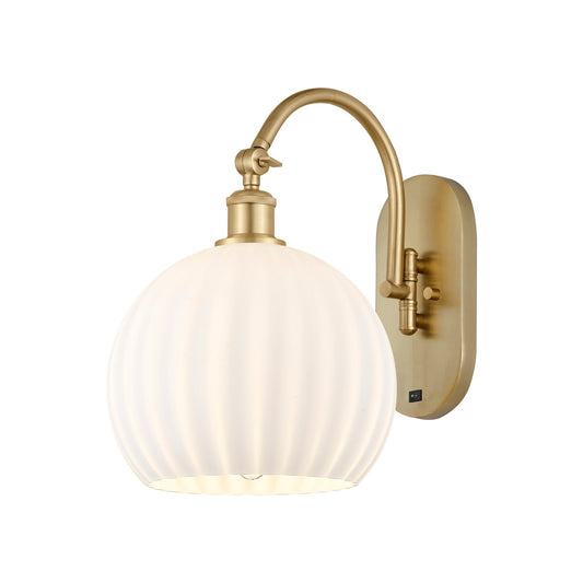 Innovations Ballston 10in 1-Light Wall Sconce | Industrial Satin Gold Steel and Cast Brass with White Venetian Glass Shade | Model 918-1W-SG-G1217-10WV