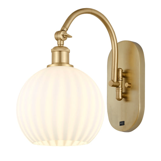 Innovations Lighting Ballston 8in 1-Light Wall Sconce | Industrial Satin Gold Steel and White Venetian Glass | Damp Rated | Model 918-1W-SG-G1217-8WV