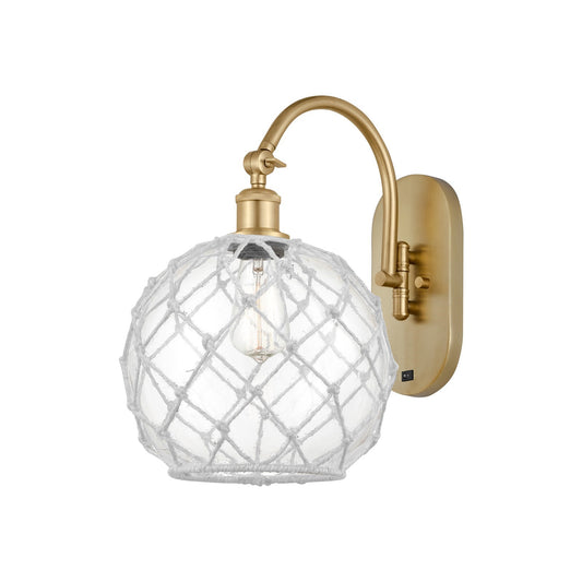 Innovations Farmhouse Rope 10in 1-Light Wall Sconce | Industrial Satin Gold Steel and Clear Glass with White Rope | Bedroom & | Model 918-1W-SG-G122-10RW