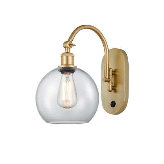 Innovations Athens 8in 1-Light Wall Sconce | Industrial Satin Gold Steel and Clear Glass | Bedroom & Hallway Accent Light | Model 918-1W-SG-G122-8