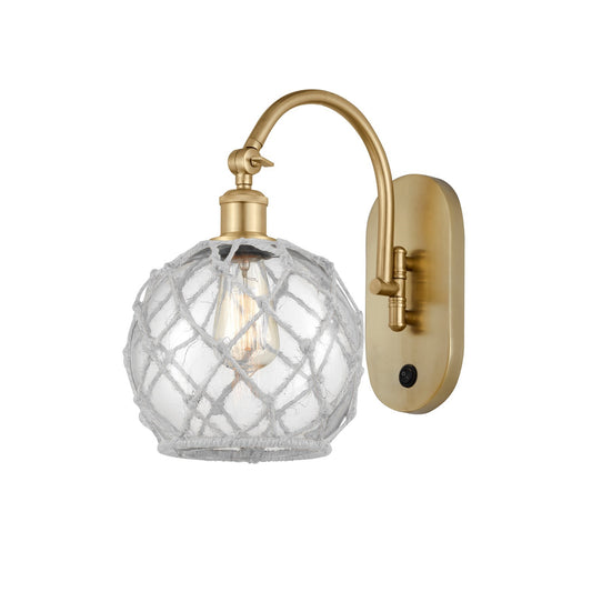 Innovations Farmhouse Rope 8in 1-Light Wall Sconce | Industrial Satin Gold Steel and Clear Glass with White Rope | Bedroom & | Model 918-1W-SG-G122-8RW