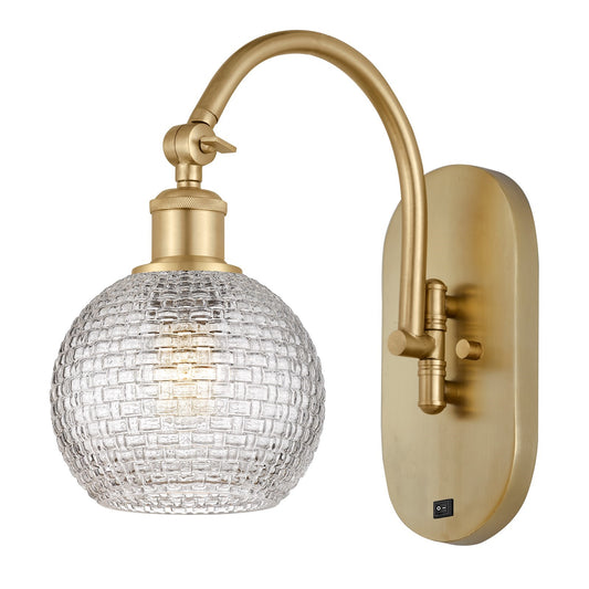 Innovations Athens 6in 1-Light Wall Sconce | Industrial Satin Gold Steel and Clear Basket Weave Glass | Bedroom & Hallway | Model 918-1W-SG-G122C-6CL