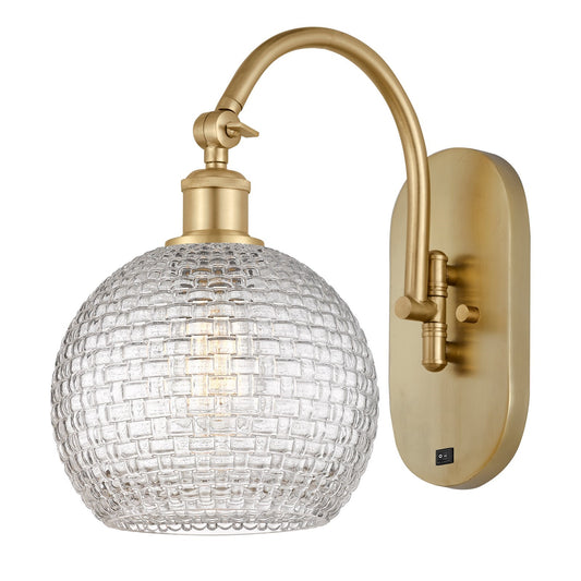 Innovations Athens 8in 1-Light Wall Sconce | Industrial Satin Gold Steel and Clear Basket Weave Glass | Bedroom & Hallway | Model 918-1W-SG-G122C-8CL