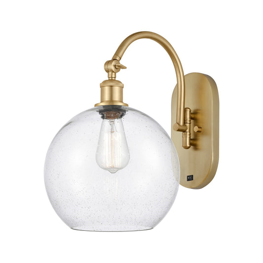 Innovations Athens 10in 1-Light Wall Sconce | Industrial Satin Gold Steel and Seedy Glass | Bedroom & Hallway Accent | 10 x 16 in | Model 918-1W-SG-G124-10