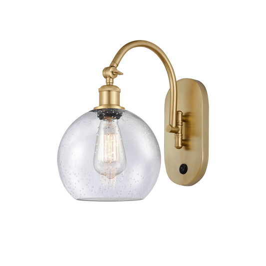 Innovations Athens 8in 1-Light Wall Sconce | Industrial Satin Gold Steel and Seedy Glass | Bedroom & Hallway Accent | 8 x 14 in | Model 918-1W-SG-G124-8